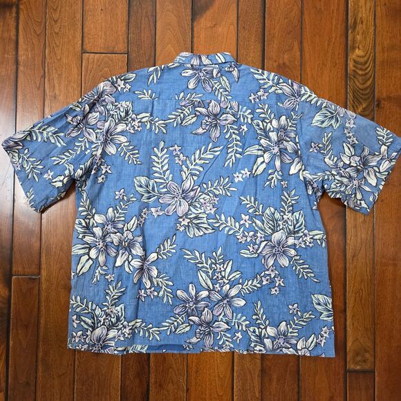 REYN SPOONER Shirt Men's 3XL Blue Abstract Floral Hawaiian Lily Full Cut - Picture 2 of 8